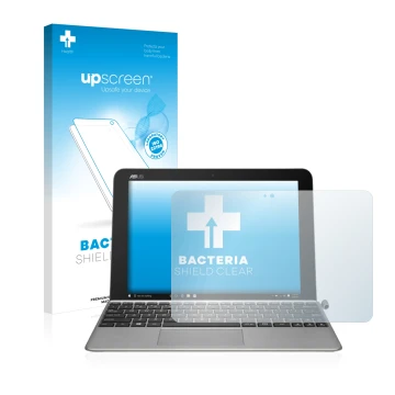 Parte frontale di una confezione del prodotto con il logo del marchio upscreen. Accanto è raffigurato il dispositivo ASUS Tran