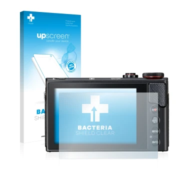 Parte frontale di una confezione del prodotto con il logo del marchio upscreen. Accanto è raffigurato il dispositivo Canon Pow