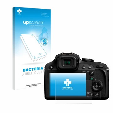 Parte frontale di una confezione del prodotto con il logo del marchio upscreen. Accanto è raffigurato il dispositivo Panasonic