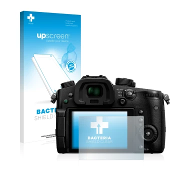 Parte frontale di una confezione del prodotto con il logo del marchio upscreen. Accanto è raffigurato il dispositivo Panasonic