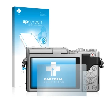 Parte frontale di una confezione del prodotto con il logo del marchio upscreen. Accanto è raffigurato il dispositivo Panasonic