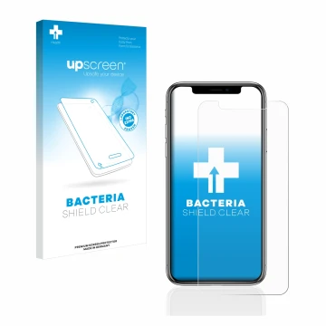 Parte frontale di una confezione del prodotto con il logo del marchio upscreen. Accanto è raffigurato il dispositivo Apple iPh