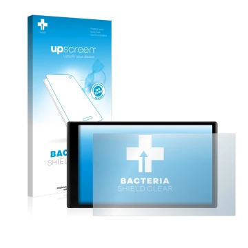 Parte frontale di una confezione del prodotto con il logo del marchio upscreen. Accanto è raffigurato il dispositivo Garmin Dr