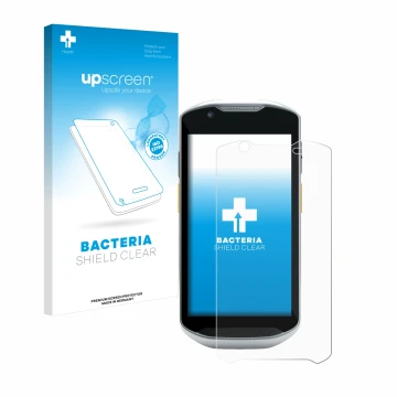 Parte frontale di una confezione del prodotto con il logo del marchio upscreen. Accanto è raffigurato il dispositivo Zebra TC5