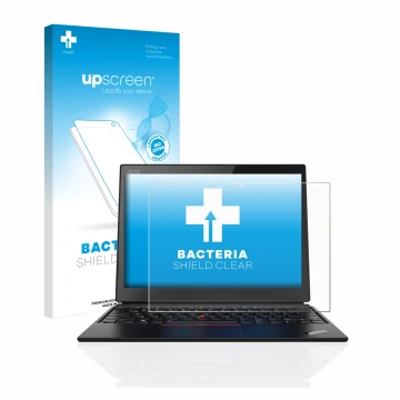 Parte frontale di una confezione del prodotto con il logo del marchio upscreen. Accanto è raffigurato il dispositivo Lenovo Th