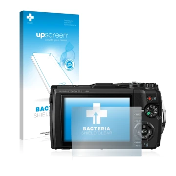 Parte frontale di una confezione del prodotto con il logo del marchio upscreen. Accanto è raffigurato il dispositivo Olympus T