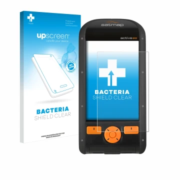 Parte frontale di una confezione del prodotto con il logo del marchio upscreen. Accanto è raffigurato il dispositivo Satmap Ac