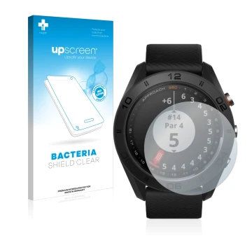 Parte frontale di una confezione del prodotto con il logo del marchio upscreen. Accanto è raffigurato il dispositivo Garmin Ap