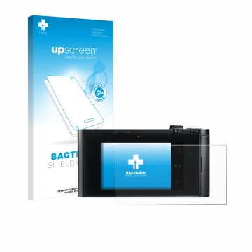 Parte frontale di una confezione del prodotto con il logo del marchio upscreen. Accanto è raffigurato il dispositivo Leica TL2