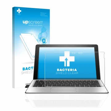 Parte frontale di una confezione del prodotto con il logo del marchio upscreen. Accanto è raffigurato il dispositivo HP Elite 