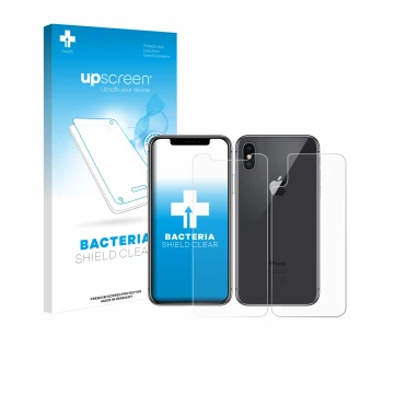 Parte frontale di una confezione del prodotto con il logo del marchio upscreen. Accanto è raffigurato il dispositivo Apple iPh