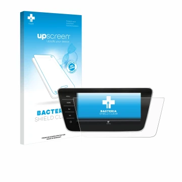 Parte frontale di una confezione del prodotto con il logo del marchio upscreen. Accanto è raffigurato il dispositivo Skoda Sup