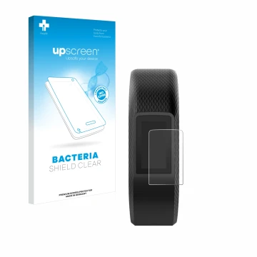 Parte frontale di una confezione del prodotto con il logo del marchio upscreen. Accanto è raffigurato il dispositivo Garmin Vi