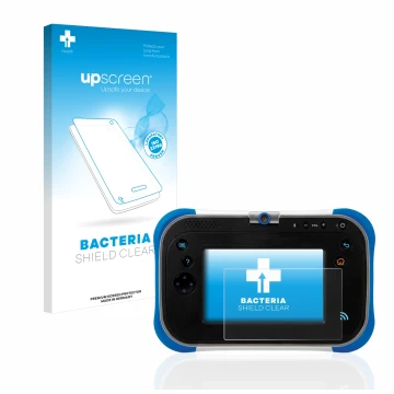 Parte frontale di una confezione del prodotto con il logo del marchio upscreen. Accanto è raffigurato il dispositivo Vtech Sto