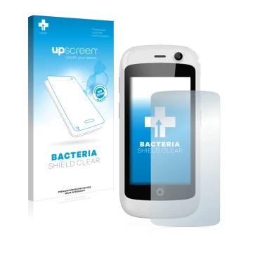 Parte frontale di una confezione del prodotto con il logo del marchio upscreen. Accanto è raffigurato il dispositivo Unihertz 