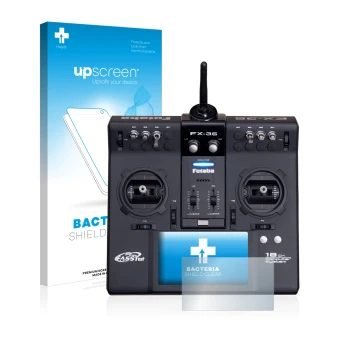 Parte frontale di una confezione del prodotto con il logo del marchio upscreen. Accanto è raffigurato il dispositivo Robbe Fut