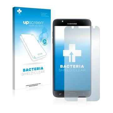 Parte frontale di una confezione del prodotto con il logo del marchio upscreen. Accanto è raffigurato il dispositivo Samsung G