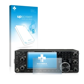 Parte frontale di una confezione del prodotto con il logo del marchio upscreen. Accanto è raffigurato il dispositivo Icom IC-7