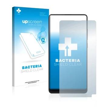 Parte frontale di una confezione del prodotto con il logo del marchio upscreen. Accanto è raffigurato il dispositivo Xiaomi Mi