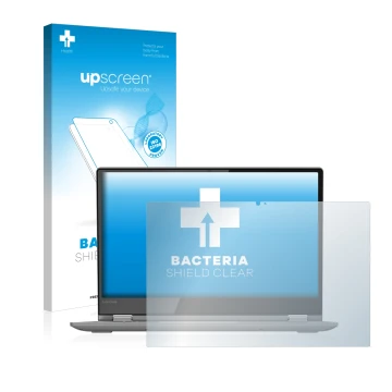 Parte frontale di una confezione del prodotto con il logo del marchio upscreen. Accanto è raffigurato il dispositivo Lenovo Yo