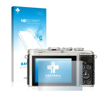 Parte frontale di una confezione del prodotto con il logo del marchio upscreen. Accanto è raffigurato il dispositivo Olympus P