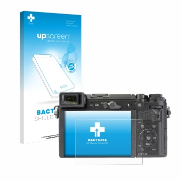 Parte frontale di una confezione del prodotto con il logo del marchio upscreen. Accanto è raffigurato il dispositivo Panasonic