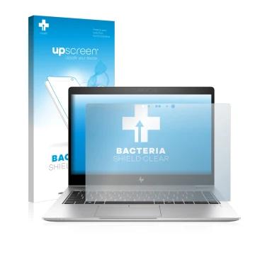 Parte frontale di una confezione del prodotto con il logo del marchio upscreen. Accanto è raffigurato il dispositivo HP EliteB