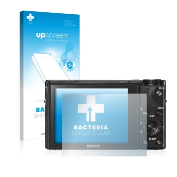 Parte frontale di una confezione del prodotto con il logo del marchio upscreen. Accanto è raffigurato il dispositivo Sony Cybe