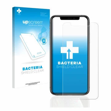 Parte frontale di una confezione del prodotto con il logo del marchio upscreen. Accanto è raffigurato il dispositivo Apple iPh