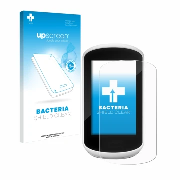 Parte frontale di una confezione del prodotto con il logo del marchio upscreen. Accanto è raffigurato il dispositivo Garmin Ed