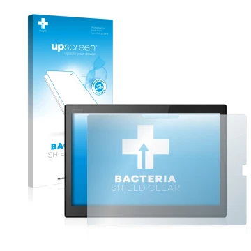 Parte frontale di una confezione del prodotto con il logo del marchio upscreen. Accanto è raffigurato il dispositivo Lenovo Th