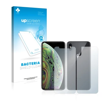 Parte frontale di una confezione del prodotto con il logo del marchio upscreen. Accanto è raffigurato il dispositivo Apple iPh