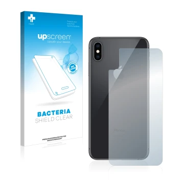 Parte frontale di una confezione del prodotto con il logo del marchio upscreen. Accanto è raffigurato il dispositivo Apple iPh