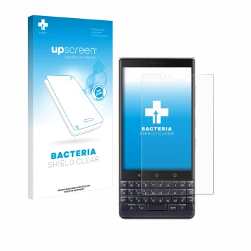 Parte frontale di una confezione del prodotto con il logo del marchio upscreen. Accanto è raffigurato il dispositivo BlackBerr