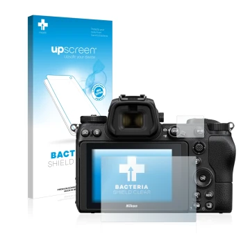 Parte frontale di una confezione del prodotto con il logo del marchio upscreen. Accanto è raffigurato il dispositivo Nikon Z 7