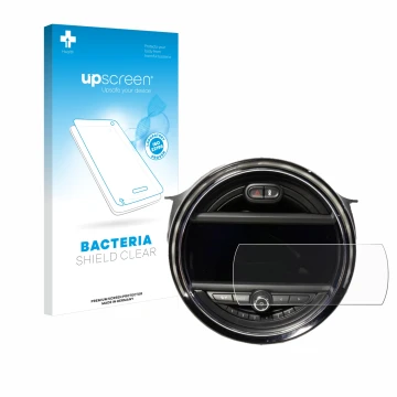 Parte frontale di una confezione del prodotto con il logo del marchio upscreen. Accanto è raffigurato il dispositivo Mini Coop