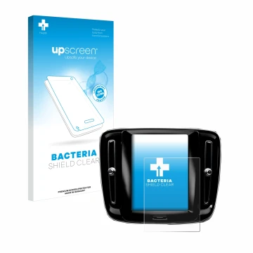 Parte frontale di una confezione del prodotto con il logo del marchio upscreen. Accanto è raffigurato il dispositivo Volvo XC4