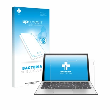 Parte frontale di una confezione del prodotto con il logo del marchio upscreen. Accanto è raffigurato il dispositivo HP Elite 