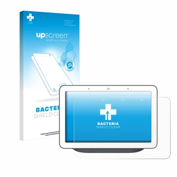 Parte frontale di una confezione del prodotto con il logo del marchio upscreen. Accanto è raffigurato il dispositivo Google Ho