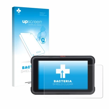Parte frontale di una confezione del prodotto con il logo del marchio upscreen. Accanto è raffigurato il dispositivo Atomos Ni