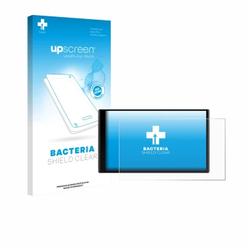 Parte frontale di una confezione del prodotto con il logo del marchio upscreen. Accanto è raffigurato il dispositivo Garmin Dr