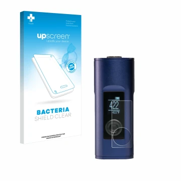 Parte frontale di una confezione del prodotto con il logo del marchio upscreen. Accanto è raffigurato il dispositivo Arizer So