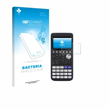 Parte frontale di una confezione del prodotto con il logo del marchio upscreen. Accanto è raffigurato il dispositivo Casio FX-