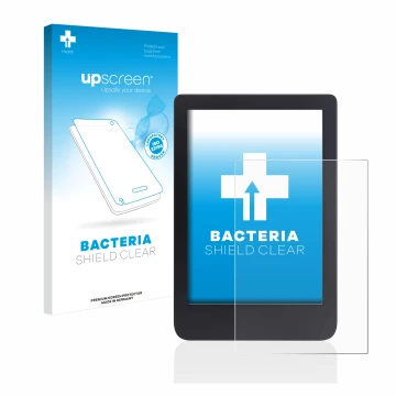 Parte frontale di una confezione del prodotto con il logo del marchio upscreen. Accanto è raffigurato il dispositivo Tolino Sh