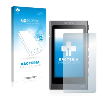 Parte frontale di una confezione del prodotto con il logo del marchio upscreen. Accanto è raffigurato il dispositivo Sony Walk