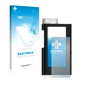Parte frontale di una confezione del prodotto con il logo del marchio upscreen. Accanto è raffigurato il dispositivo Mylife Yp