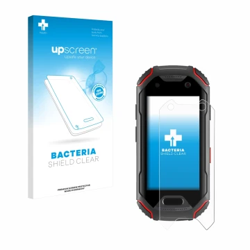 Parte frontale di una confezione del prodotto con il logo del marchio upscreen. Accanto è raffigurato il dispositivo Unihertz 