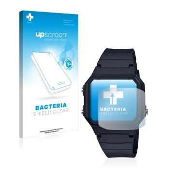 Parte frontale di una confezione del prodotto con il logo del marchio upscreen. Accanto è raffigurato il dispositivo Casio Uni