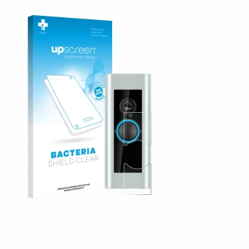 Parte frontale di una confezione del prodotto con il logo del marchio upscreen. Accanto è raffigurato il dispositivo Ring Vide