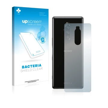 Parte frontale di una confezione del prodotto con il logo del marchio upscreen. Accanto è raffigurato il dispositivo Sony Xper